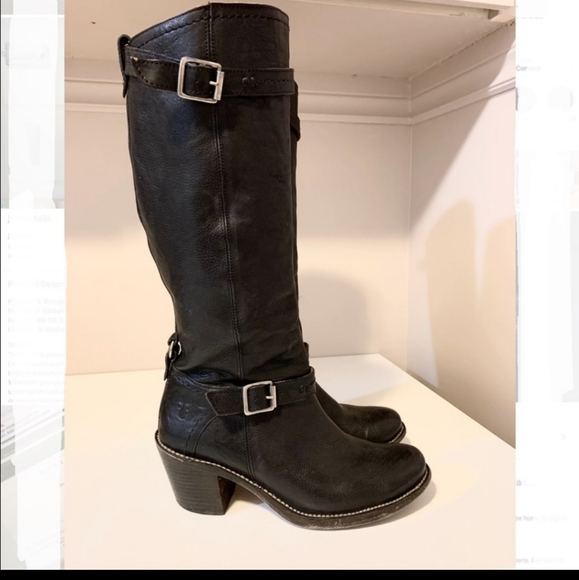 Frye Shoes - FRYE - BLACK LEATHER MOTO BOOTS